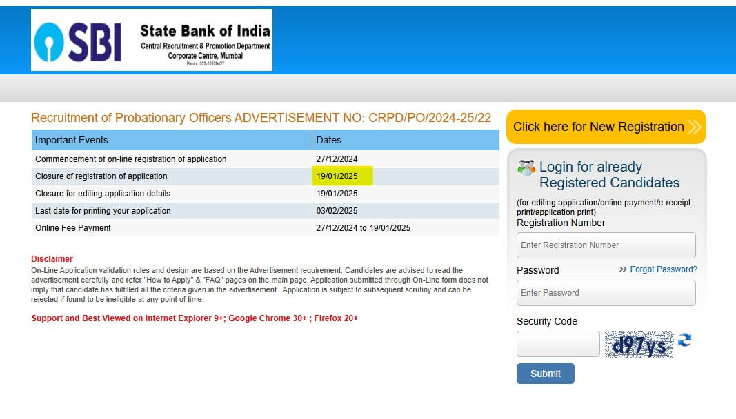 sbi po last date 2025